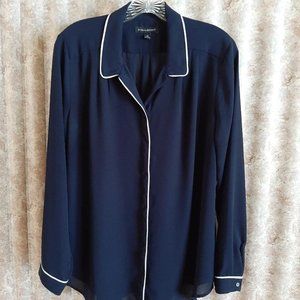 Navy and white long sleeve button down top…